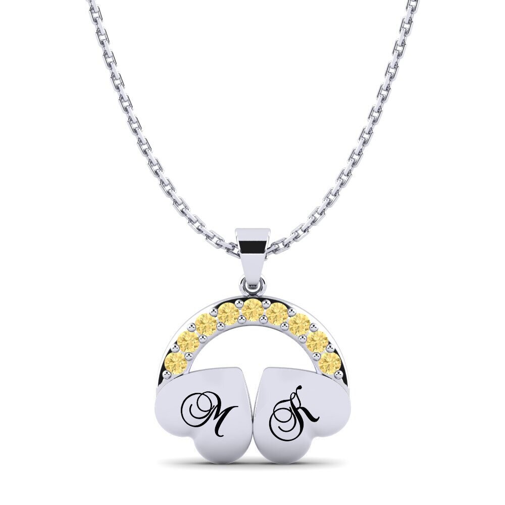 14k Oro Blanco Diamante Amarillo Colgante de Mujer Yahaira