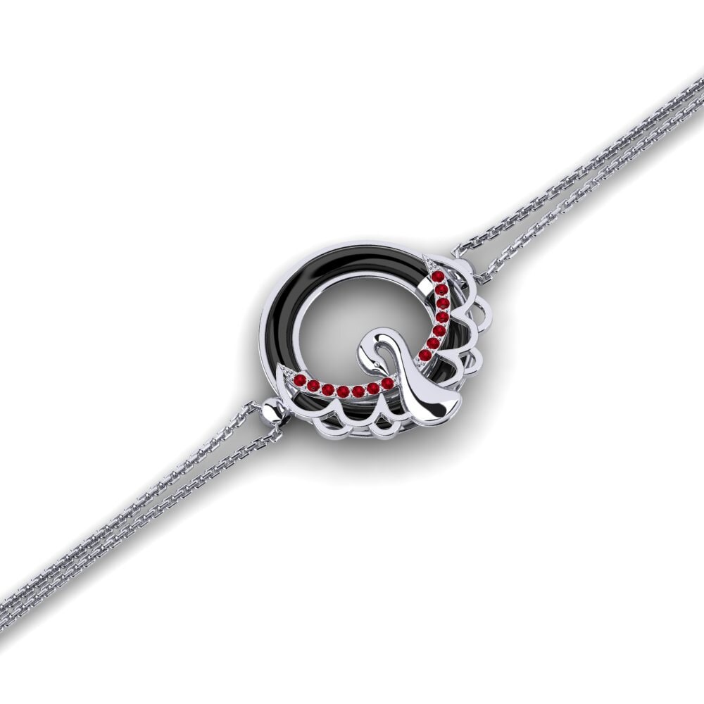 14k Oro Blanco Circonita Roja Pulsera de Mujer Yama