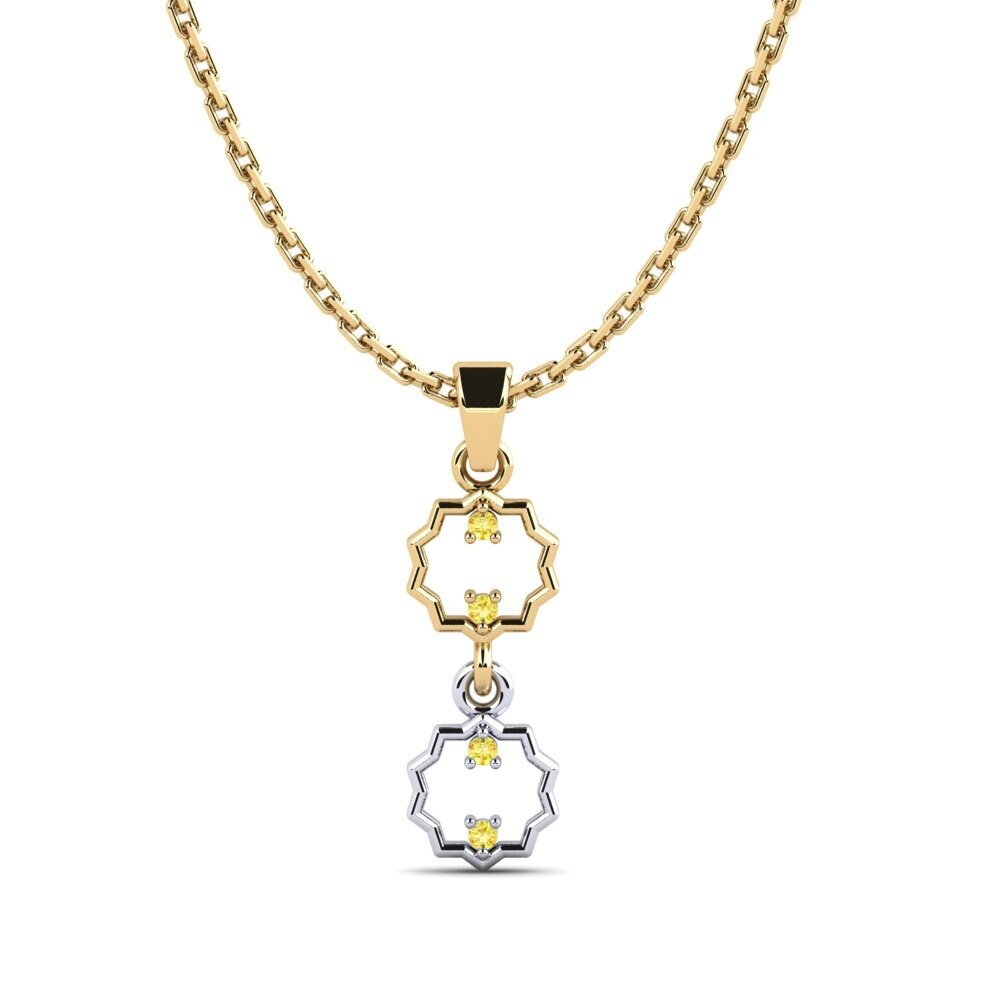 14k Oro Amarillo & Blanco Zafiro amarillo Colgante de Mujer Yamas