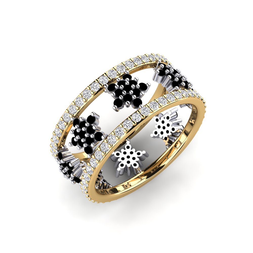 Or Jaune & Blanc 14k Onyx Noir Bague Yamper