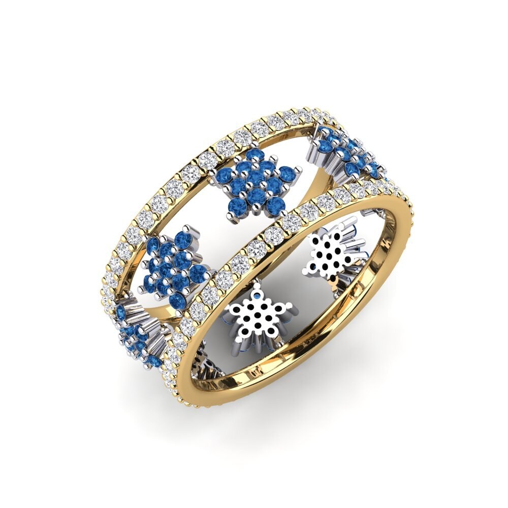 Or Jaune & Blanc 14k Zircone Bleu Foncé Bague Yamper