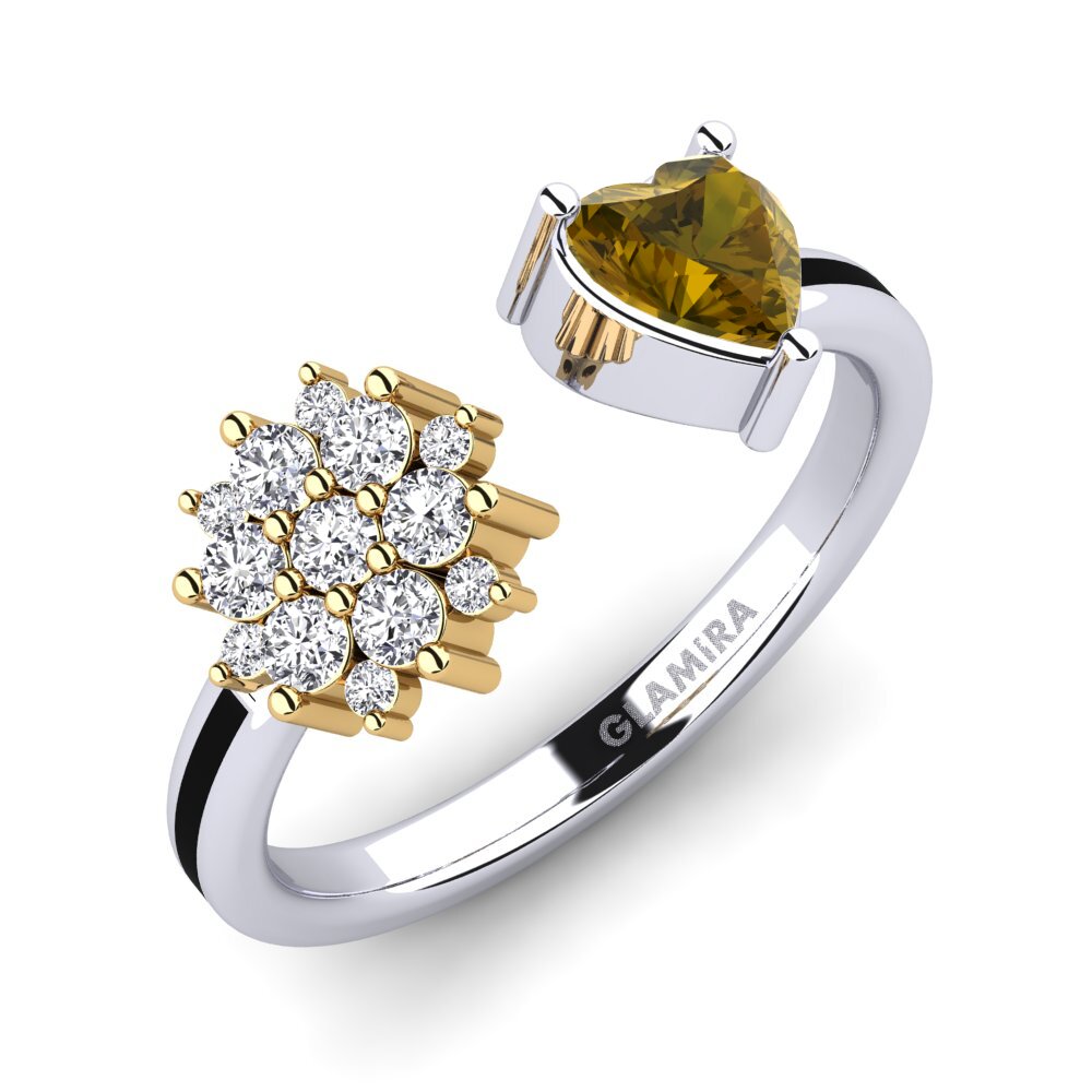 Or Blanc & Jaune 9k Zircon Brun Bague Yan