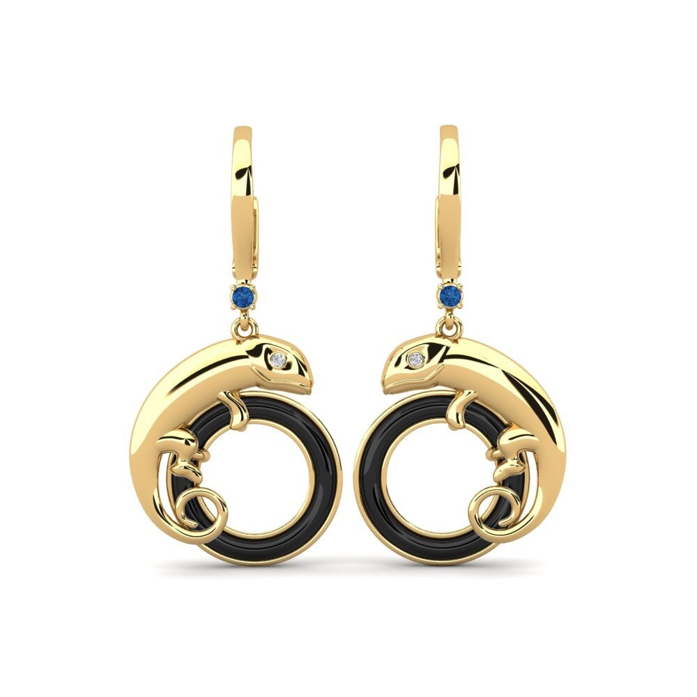 9ct Yellow Gold Dark Blue Zirconia Women's Earring Yandell