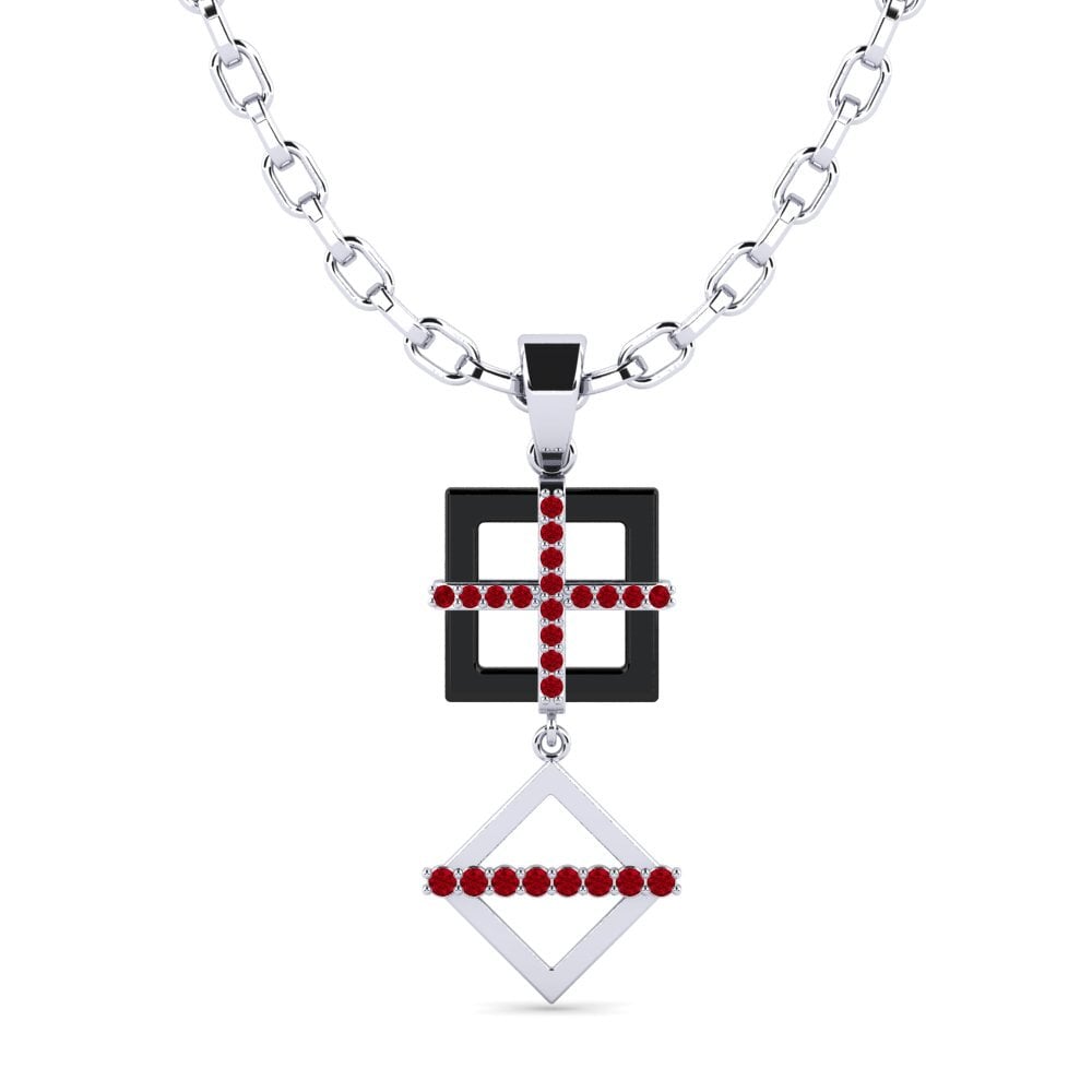 9ct White Gold Red Zirconia Men's Pendant Yank