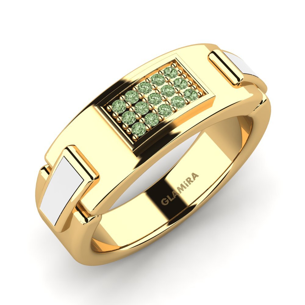 18ct Yellow Gold Green Diamond Men's Ring Yannis