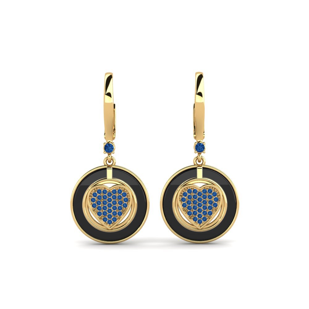9ct Yellow Gold Dark Blue Zirconia Women's Earring Yasuko