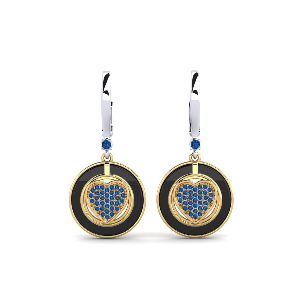 9ct Yellow & White Gold Dark Blue Zirconia Women's Earring Yasuko