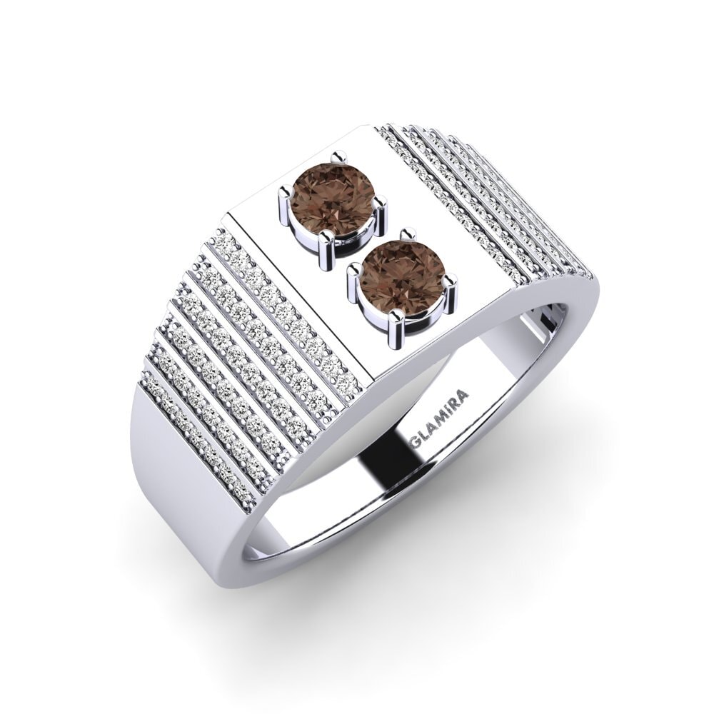 White Silver Smoky Quartz Men's Ring Yehuda