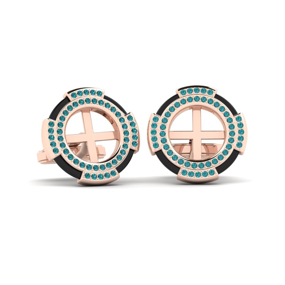 14ct Rose Gold Blue Diamond Cufflink Yelk