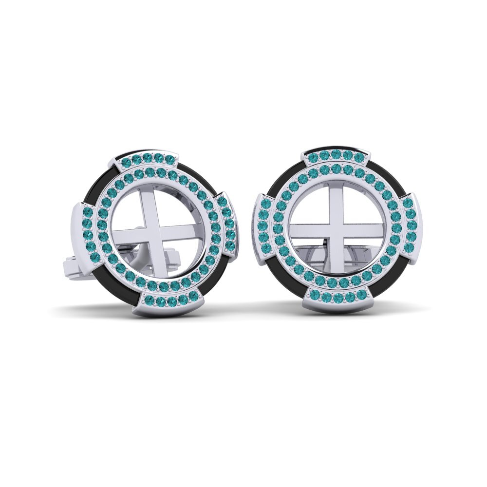 9ct White Gold Blue Diamond Cufflink Yelk