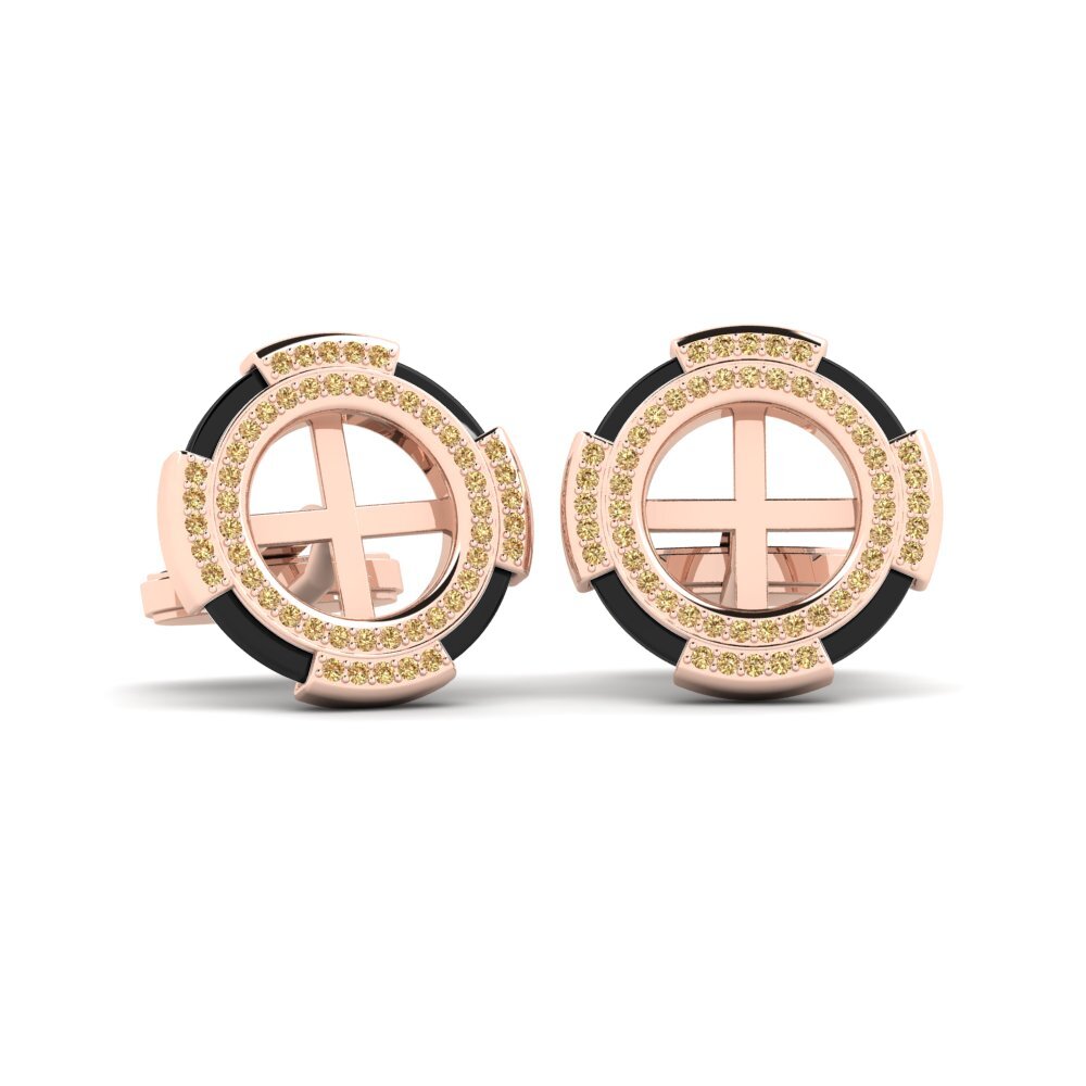 14ct Rose Gold Brown Diamond Cufflink Yelk