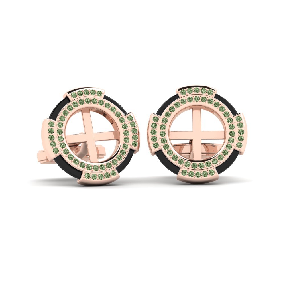 14ct Rose Gold Green Diamond Cufflink Yelk