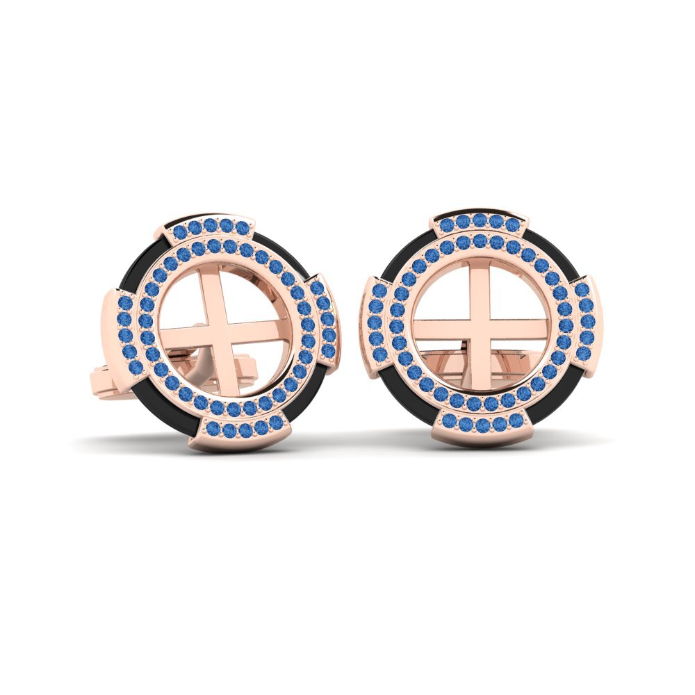 14ct Rose Gold Dark Blue Zirconia Cufflink Yelk