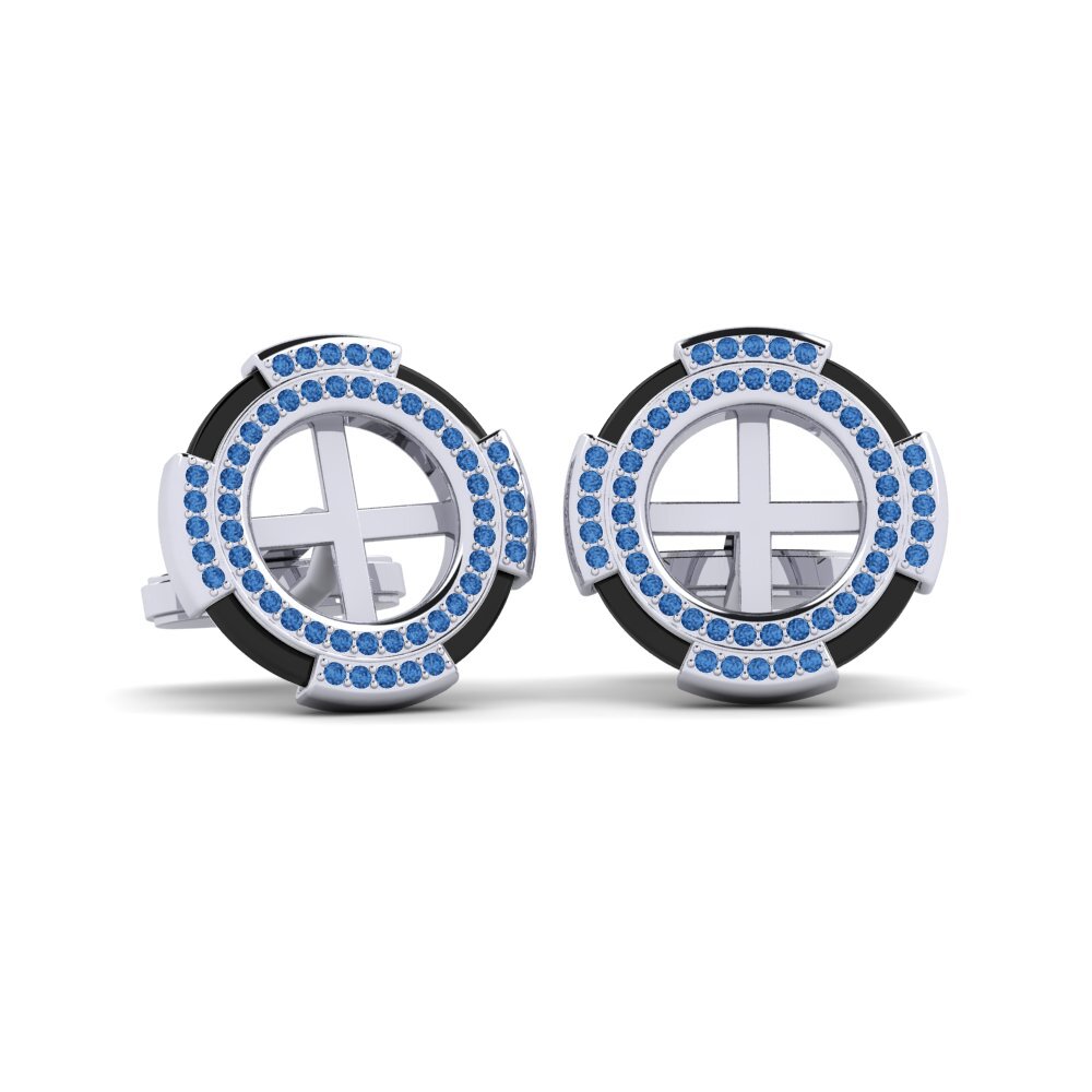 White Silver Dark Blue Zirconia Cufflink Yelk