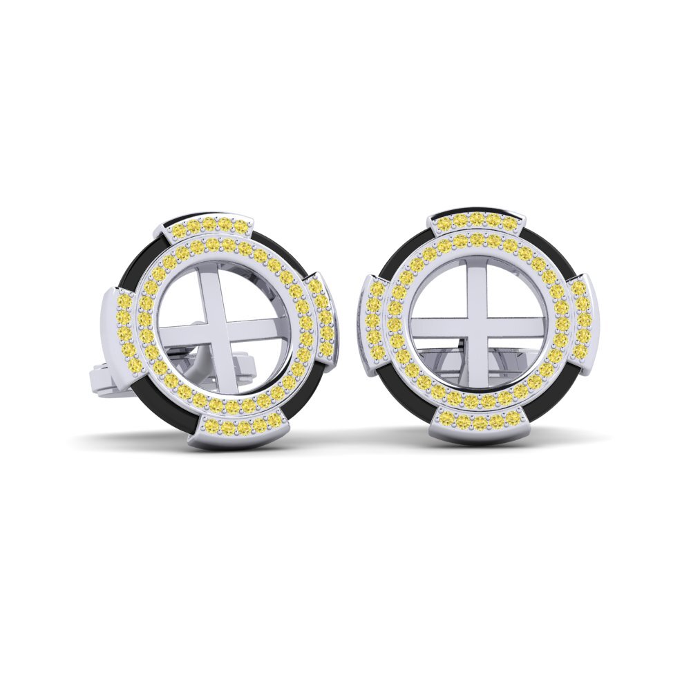 9ct White Gold Yellow Sapphire Cufflink Yelk