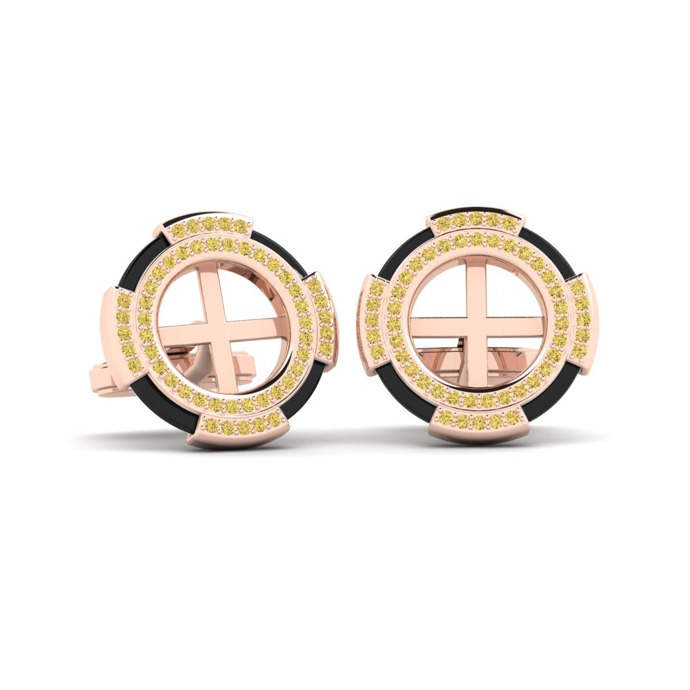 14ct Rose Gold Yellow Diamond Cufflink Yelk