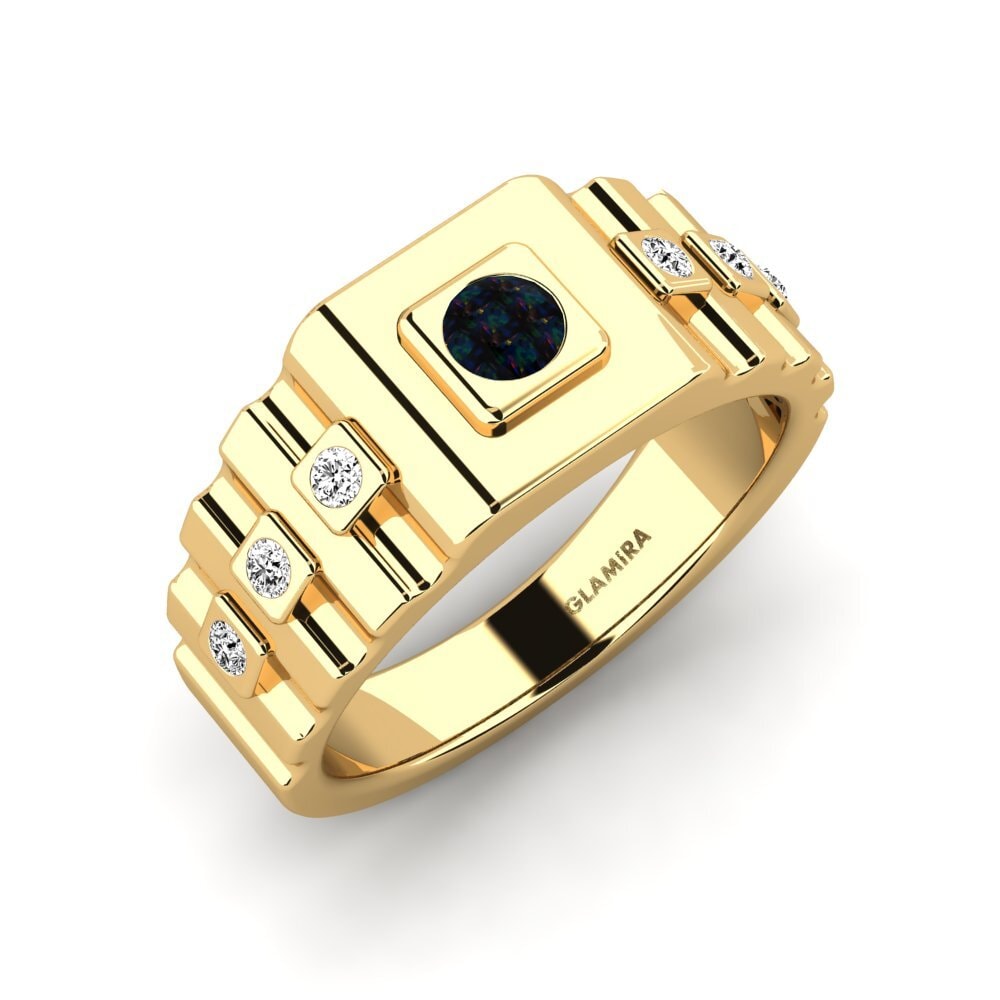 14ct Yellow Gold Black Opal Men's Ring Yemima