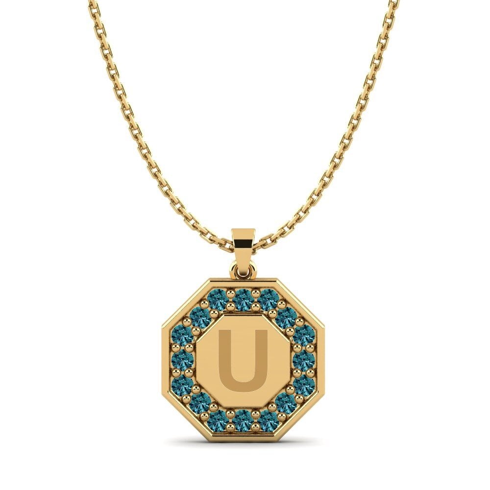 14k Oro Amarillo Diamante Azul Colgante de Mujer Yesenia U