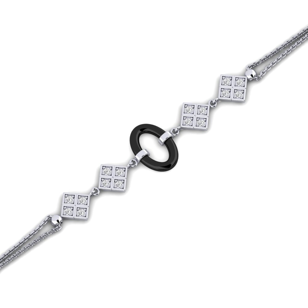 14k Oro Blanco Zafiro blanco Pulsera de Mujer Yod