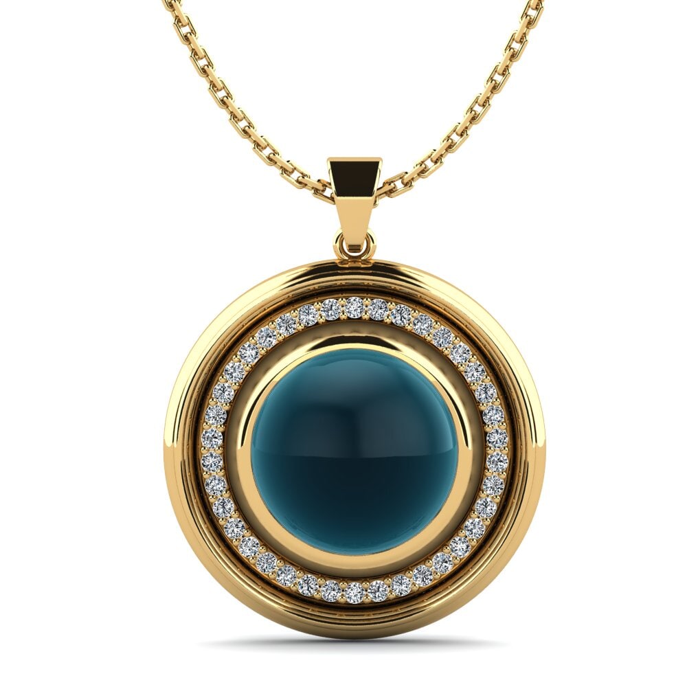 14k Oro Amarillo Topacio Azul Londres Cabujón Colgante de Mujer Yogendra