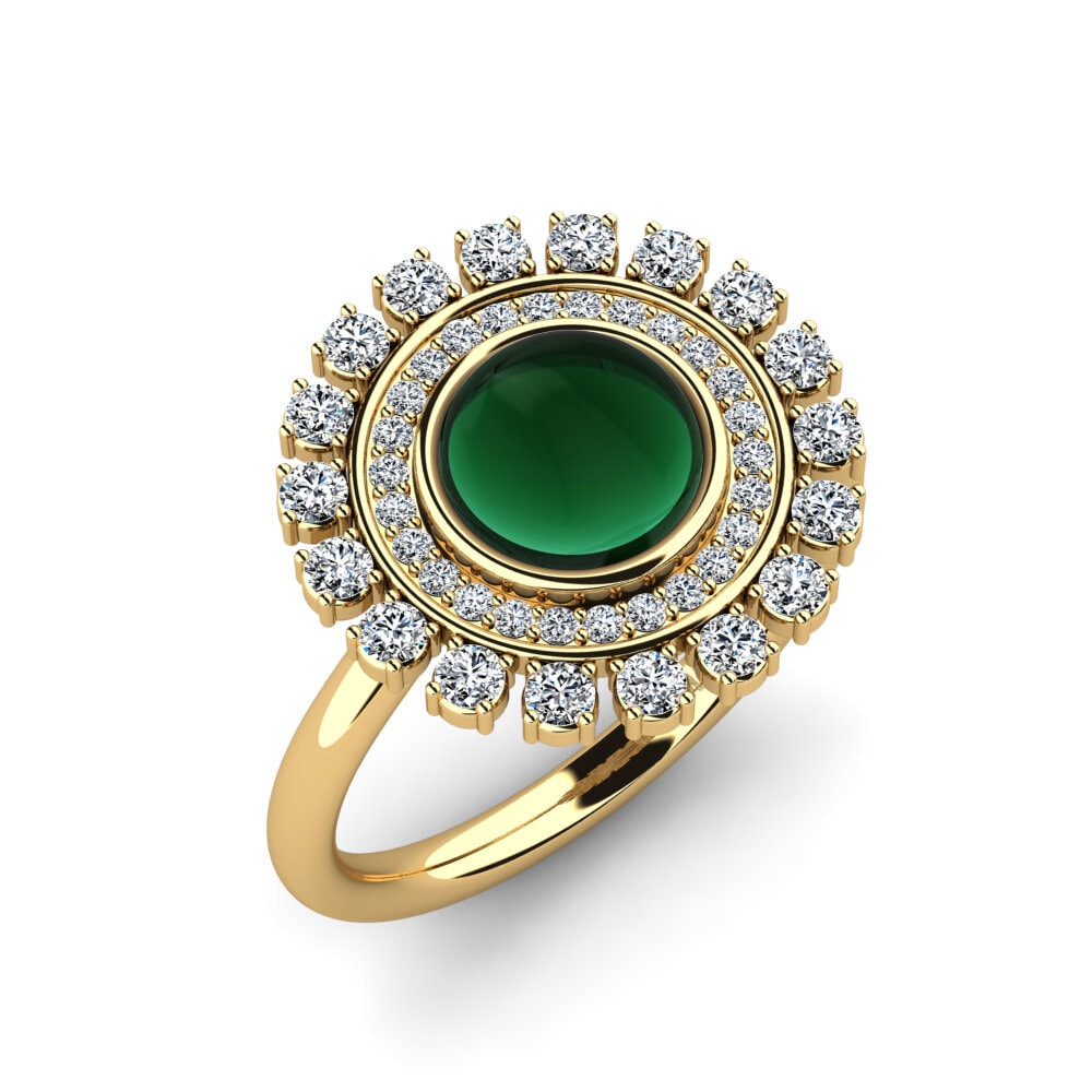 Or Jaune 18k Émeraude Cabochon Bague Yonah