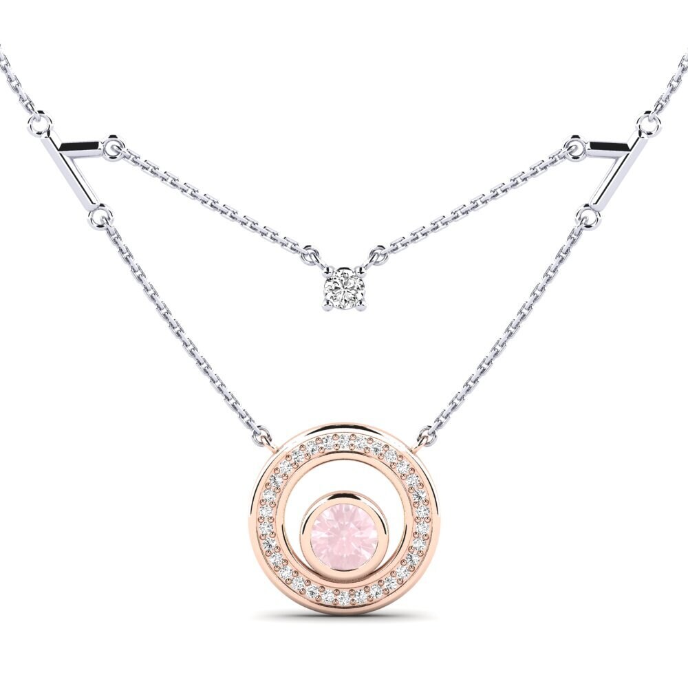 14k Oro Blanco & Rosa Cuarzo rosa Collar de Mujer Yousra