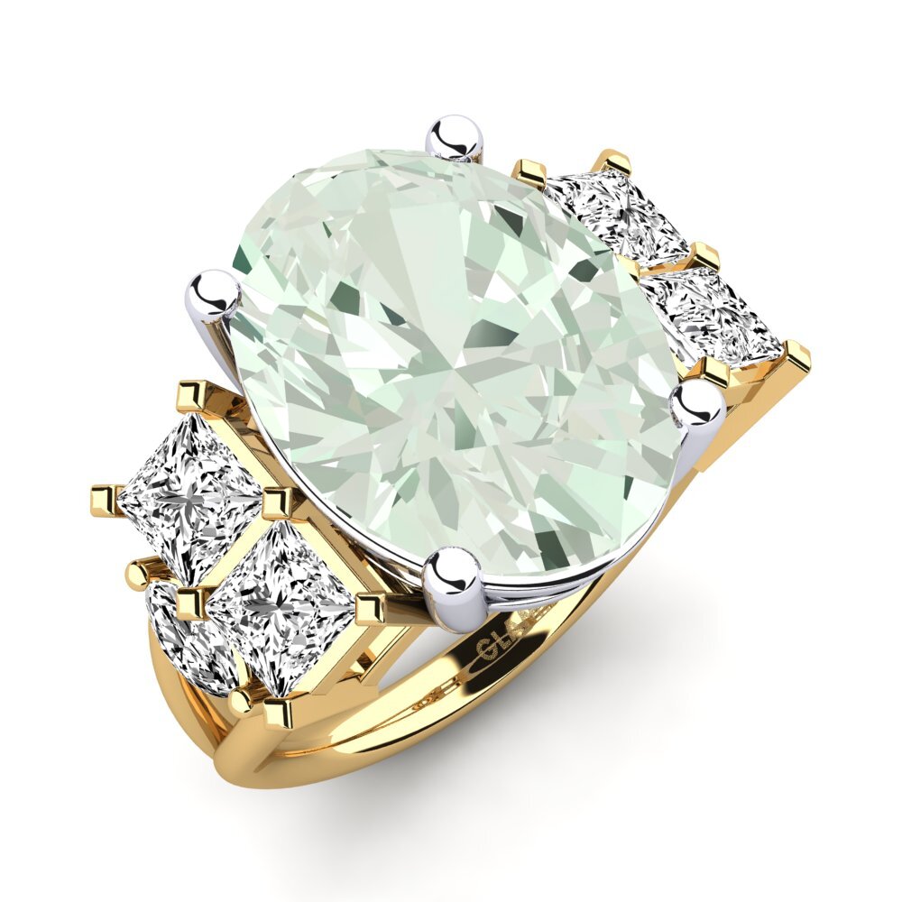 Amarelo & Branco-14K Ametista Verde Anel Yovela