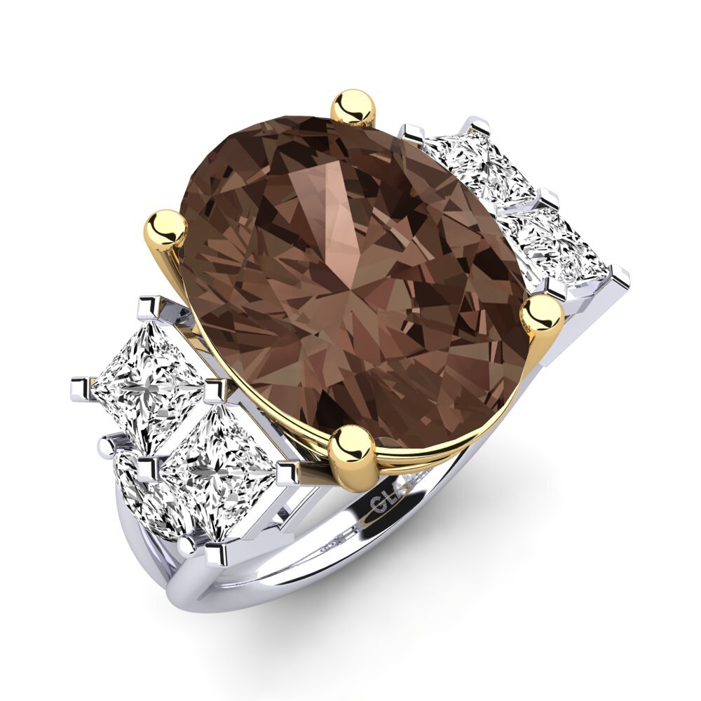 18ct White / Yellow Gold Smoky Quartz Ring Yovela