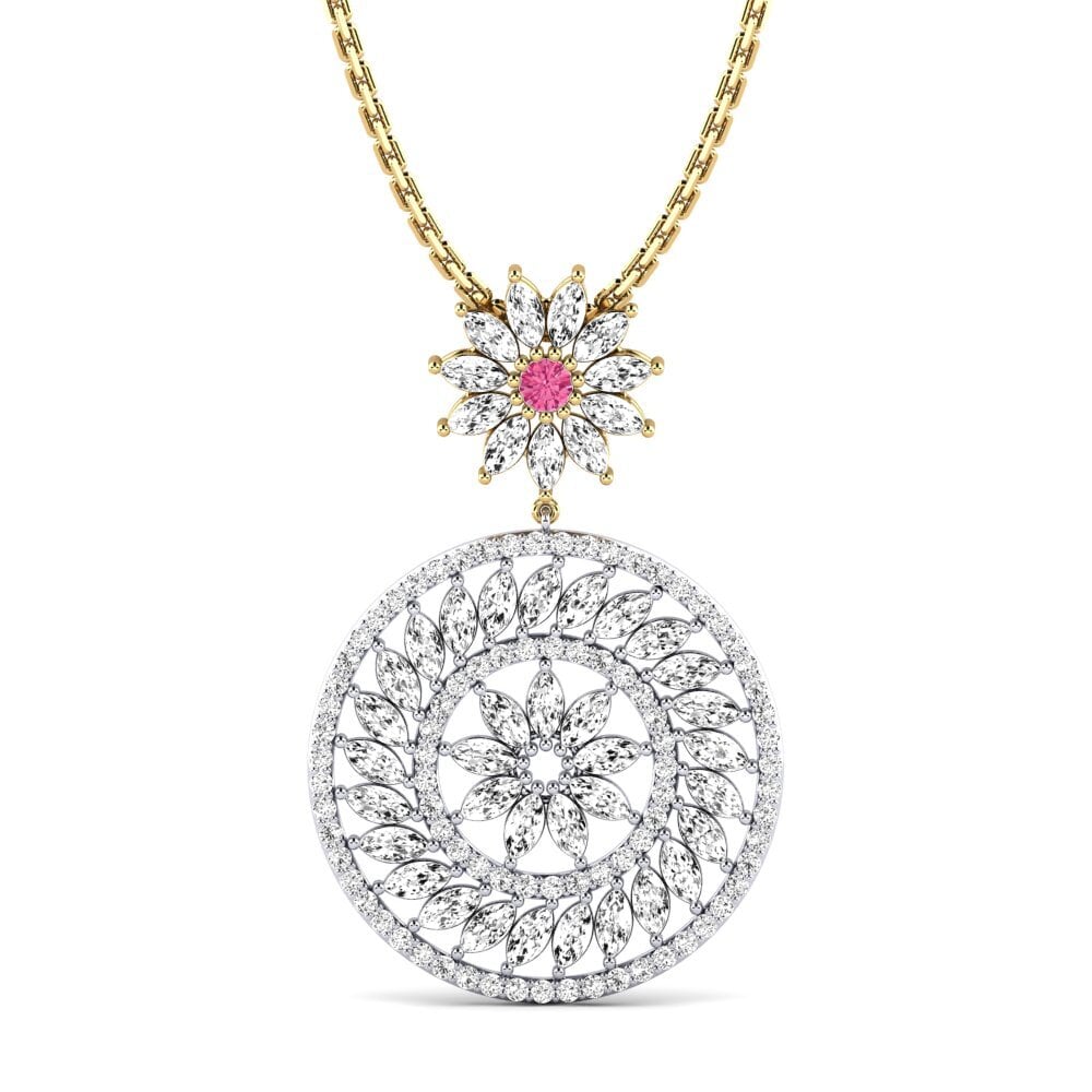 14k Oro Blanco & Amarillo Turmalina rosa Colgante de Mujer Yufah