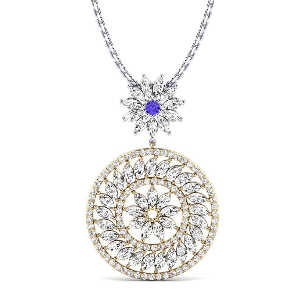 14k Oro Amarillo & Blanco Tanzanita Colgante de Mujer Yufah