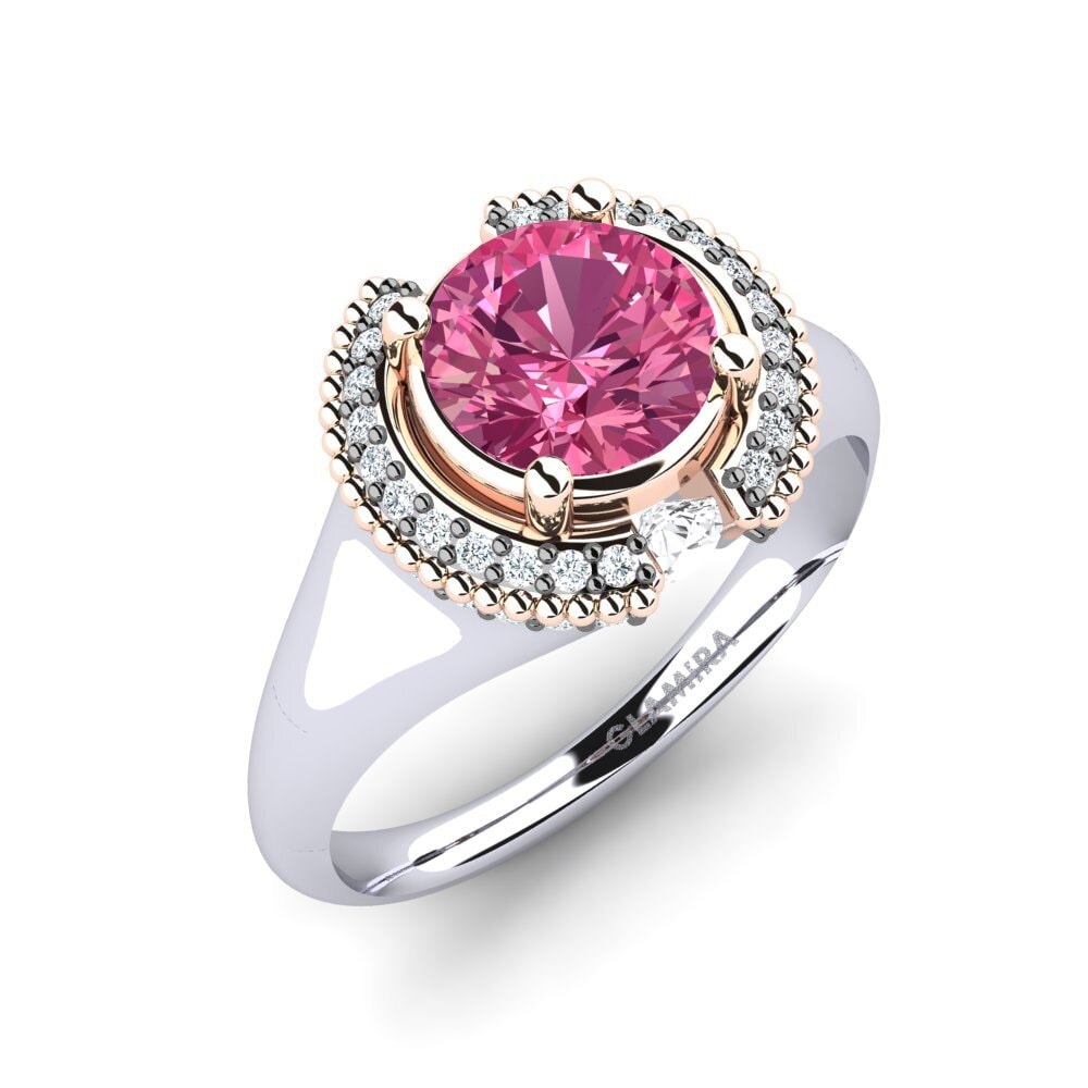 14ct White & Rose Gold Pink Tourmaline Engagement Ring Yuki