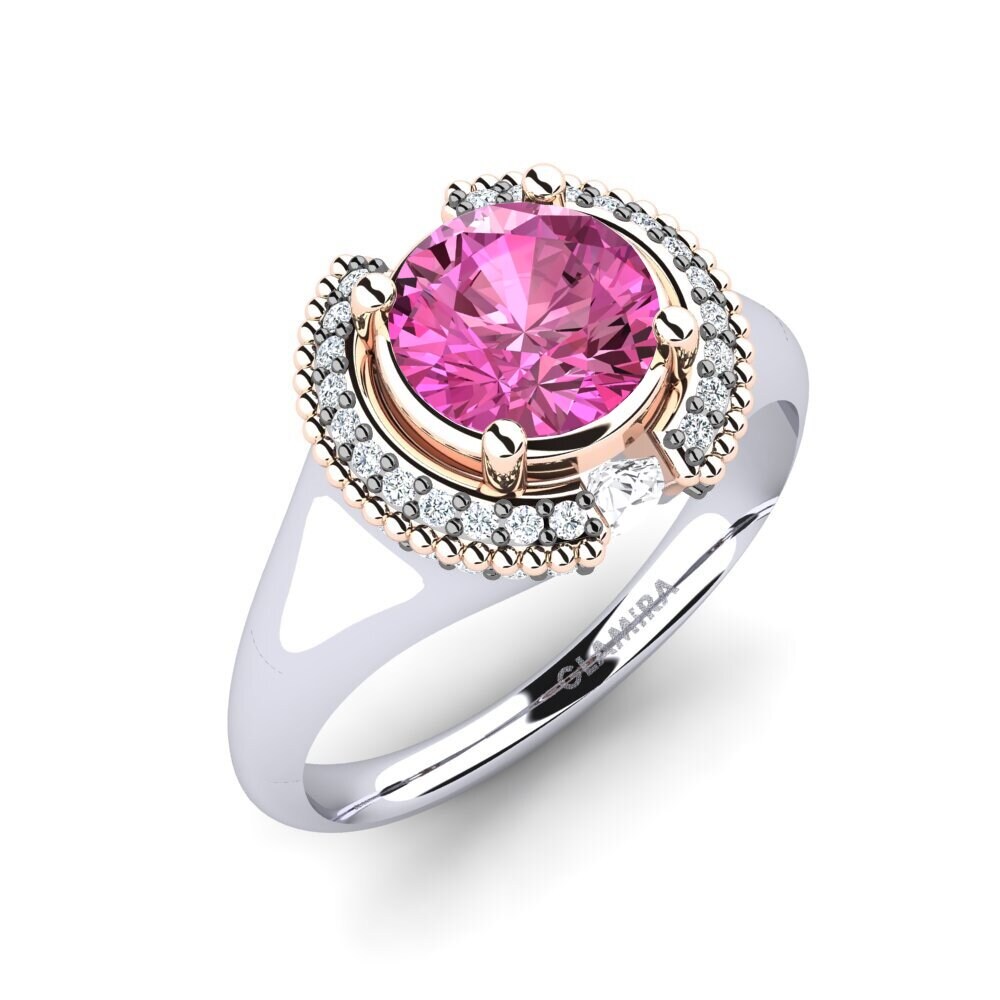 14ct White & Rose Gold Pink Topaz Engagement Ring Yuki
