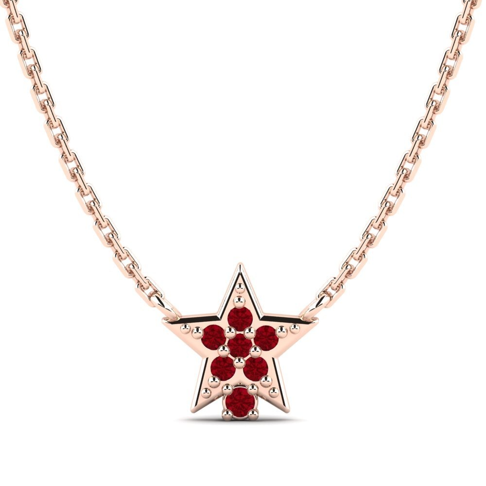 14k Oro Rosa Circonita Roja Collar para Niño Yulduz