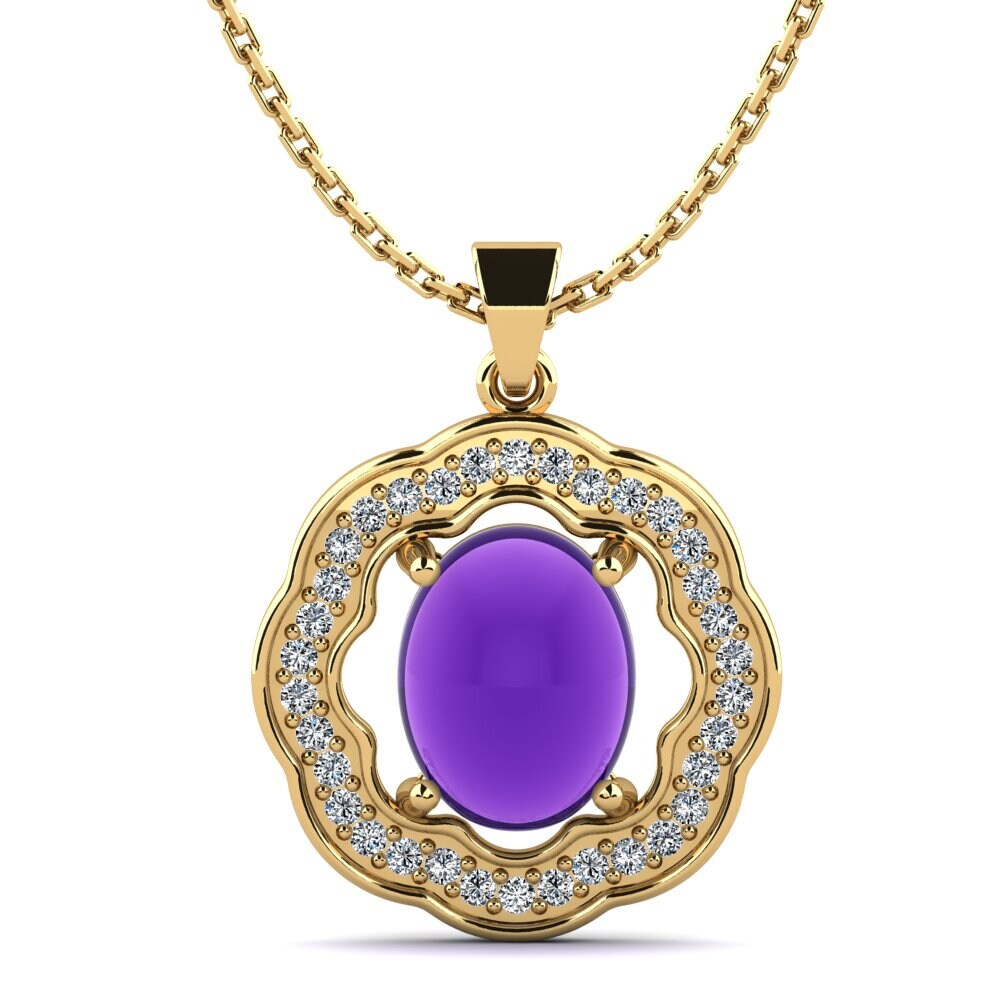 9k Oro Amarillo Amatista Cabujón Colgante de Mujer Yunier