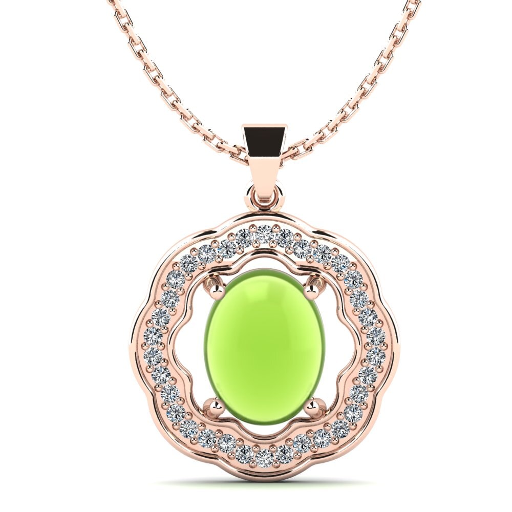 14k Oro Rosa Peridoto Cabujón Colgante de Mujer Yunier