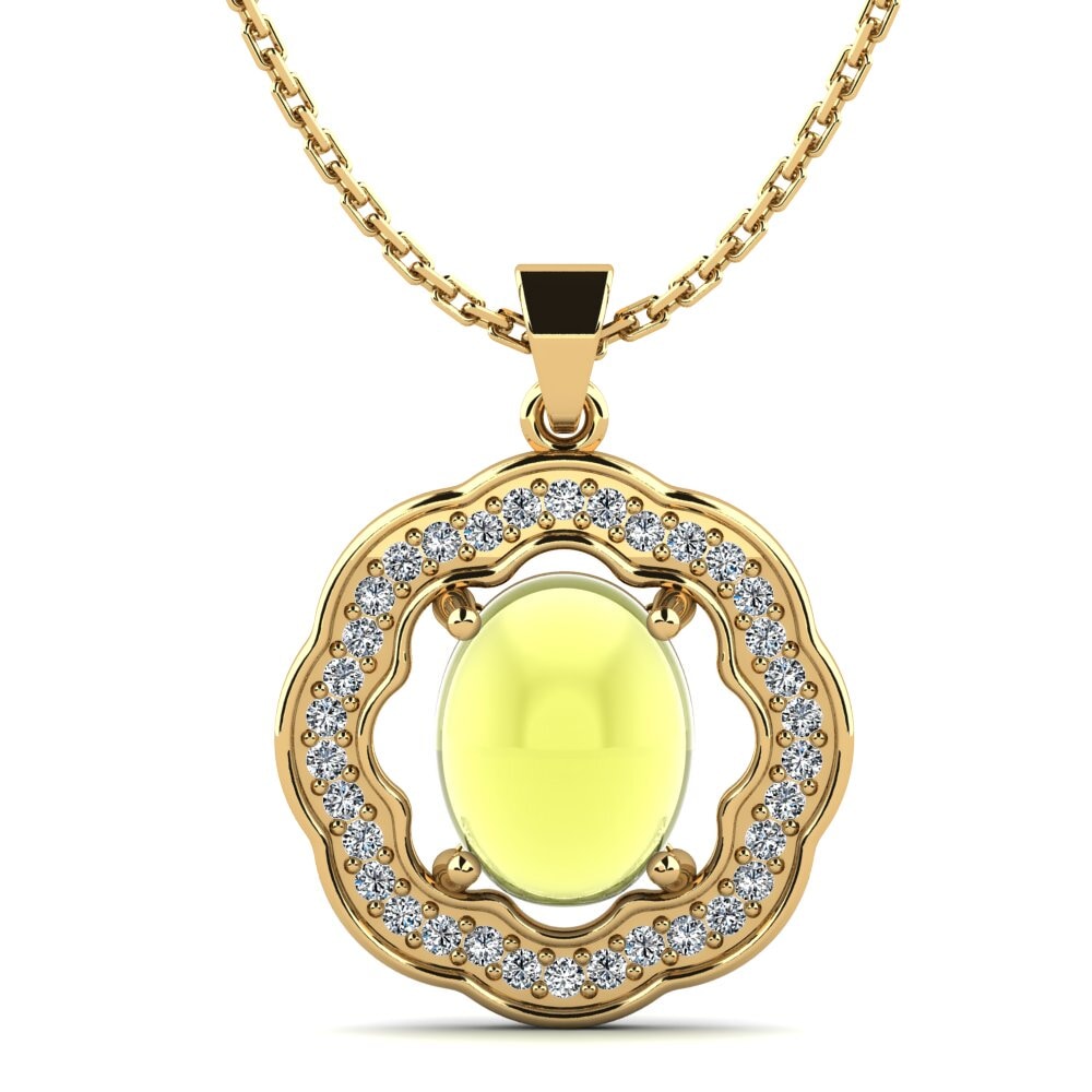 9k Oro Amarillo Topacio Limón Cabujón Colgante de Mujer Yunier