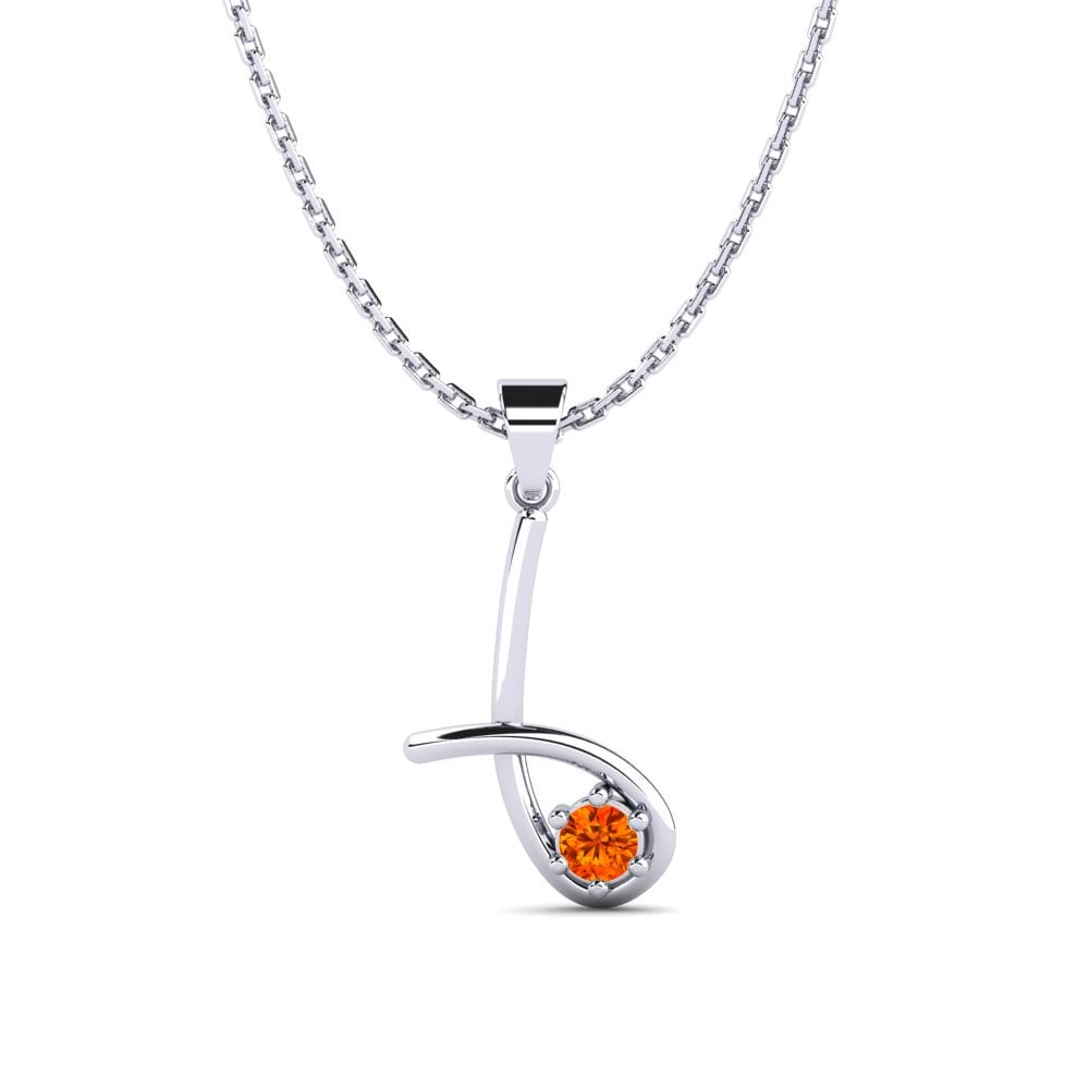 14k Oro Blanco Zafiro Naranja Colgante de Mujer Yutg
