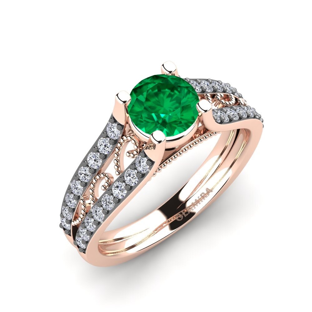 14k Oro Rosa Esmeralda (creada en laboratorio) Anillo de compromiso Zaida