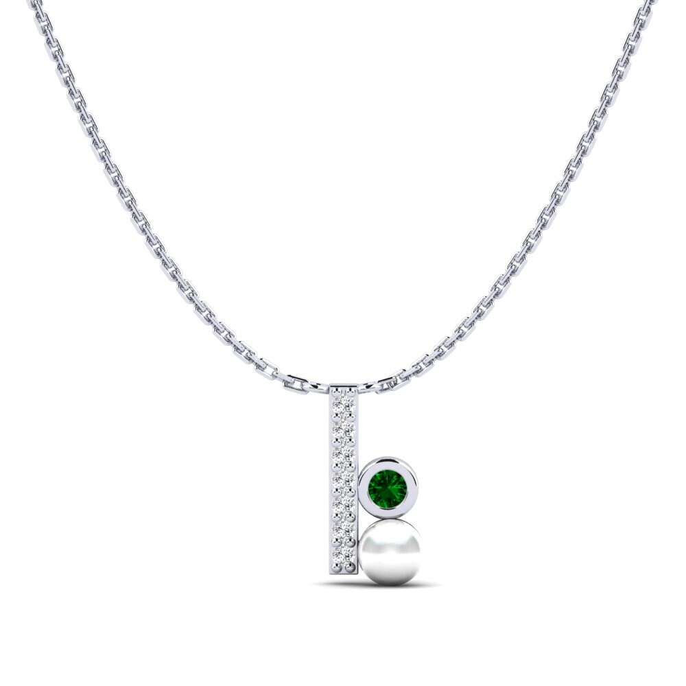 950 Palladium Grüner Zirkonia Damen halskette Zaki