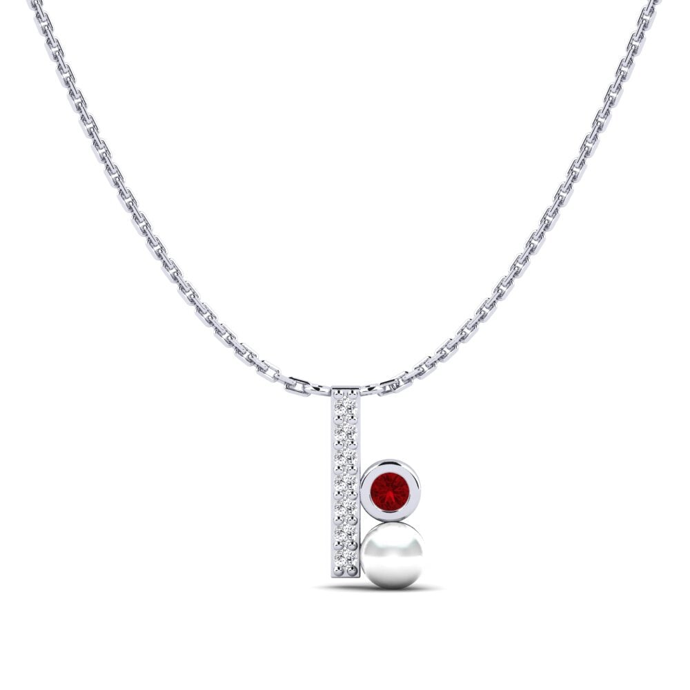 950 Palladium Red Zirconia Women's Necklace Zaki
