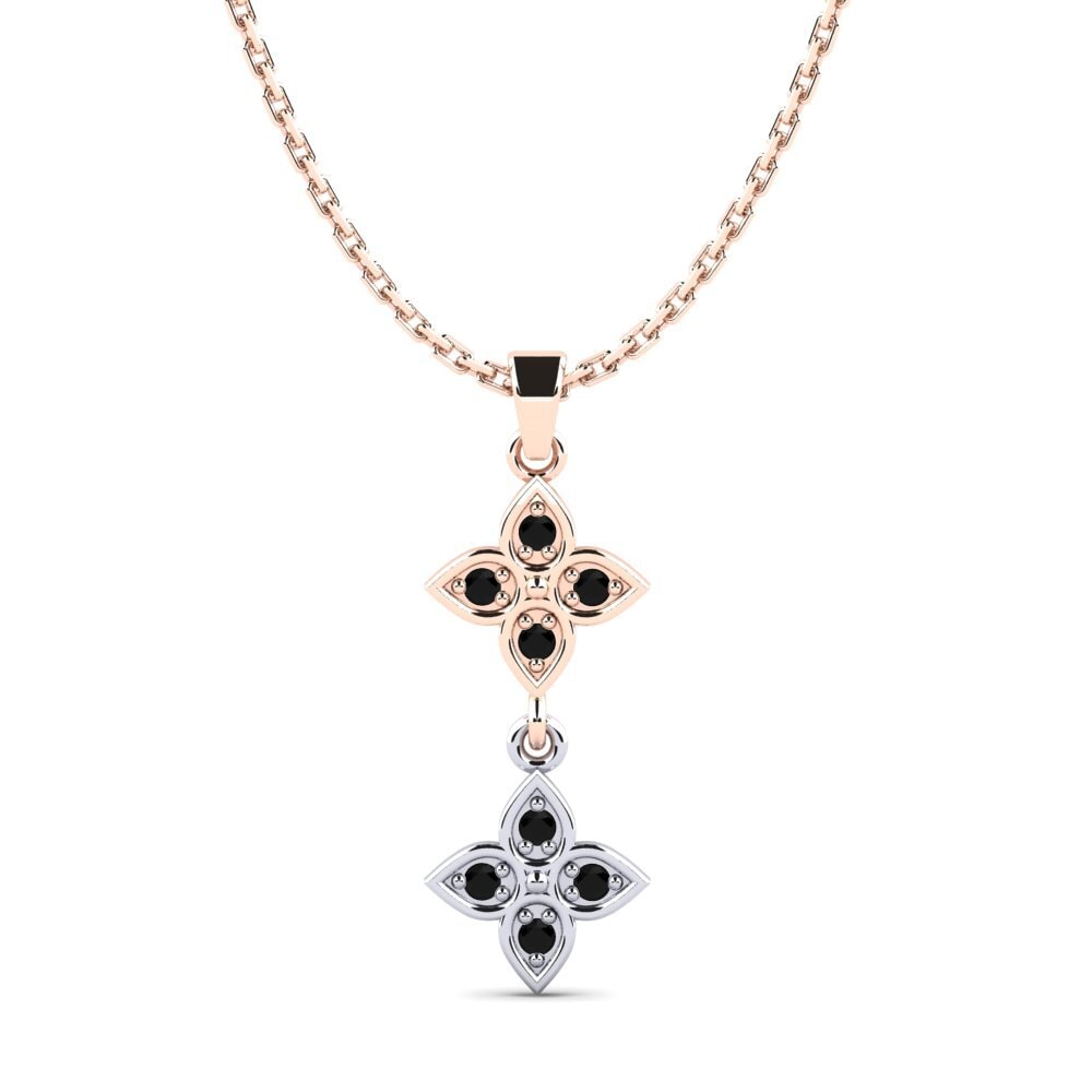 14k Oro Rosa & Blanco Zafiro negro Colgante de Mujer Zapino
