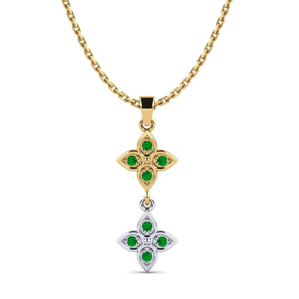 14k Oro Amarillo & Blanco Esmeralda Colgante de Mujer Zapino