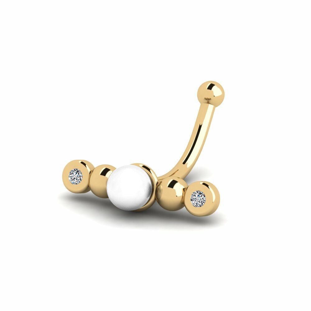 Piercing de oreja Zeit Oro Amarillo 585 & Cristal de Swarovski & Perla blanca
