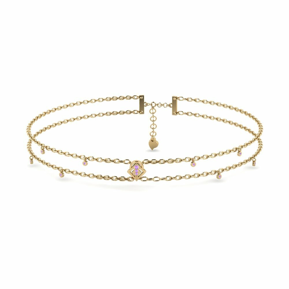 Round 0.109 Carat Amethyst 14k Yellow Gold Women's Anklet Zelmiranka