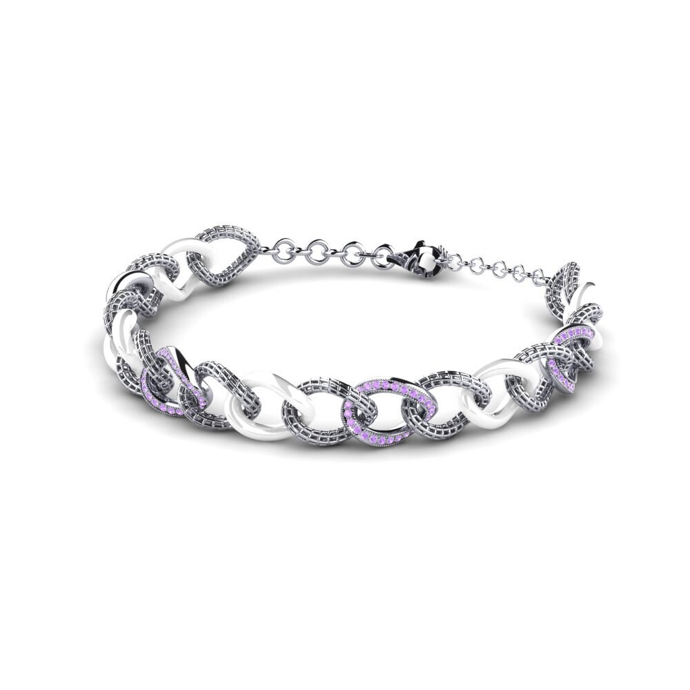 9k Oro blanco Amatista Pulsera de Mujer Zenon