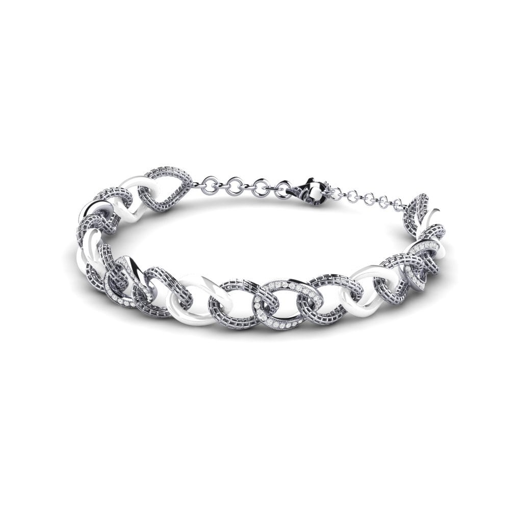 14k Oro Blanco Zafiro blanco Pulsera de Mujer Zenon