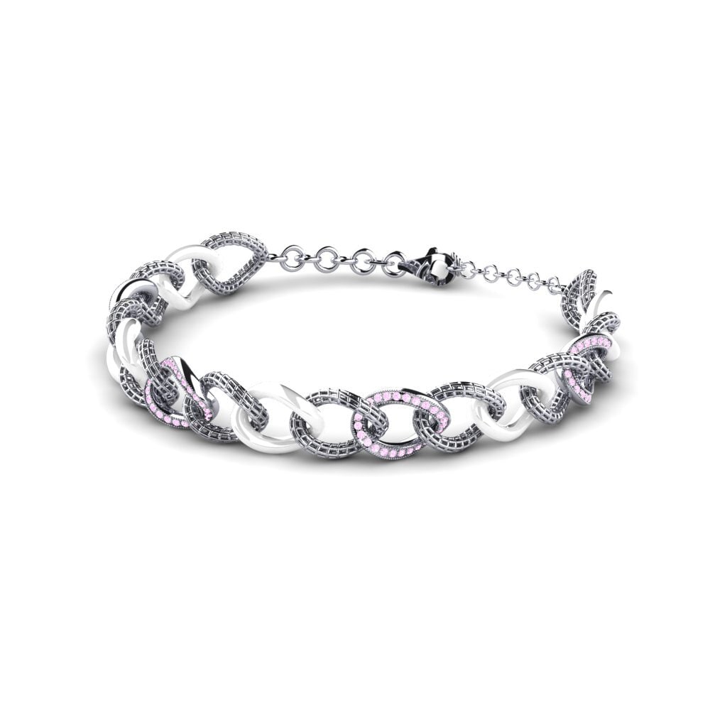9k Oro blanco Zafiro Rosado Pulsera de Mujer Zenon