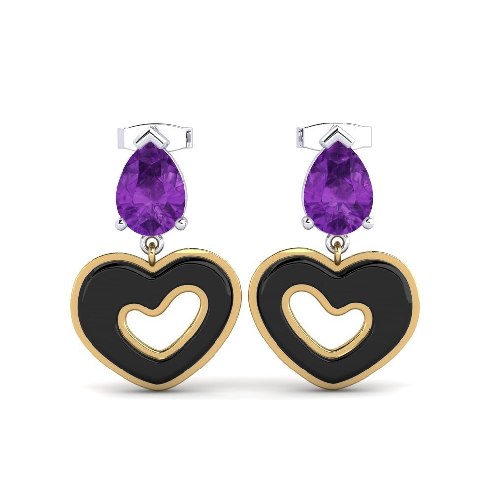 9ct Yellow & White Gold Amethyst Women's Earring Zerby