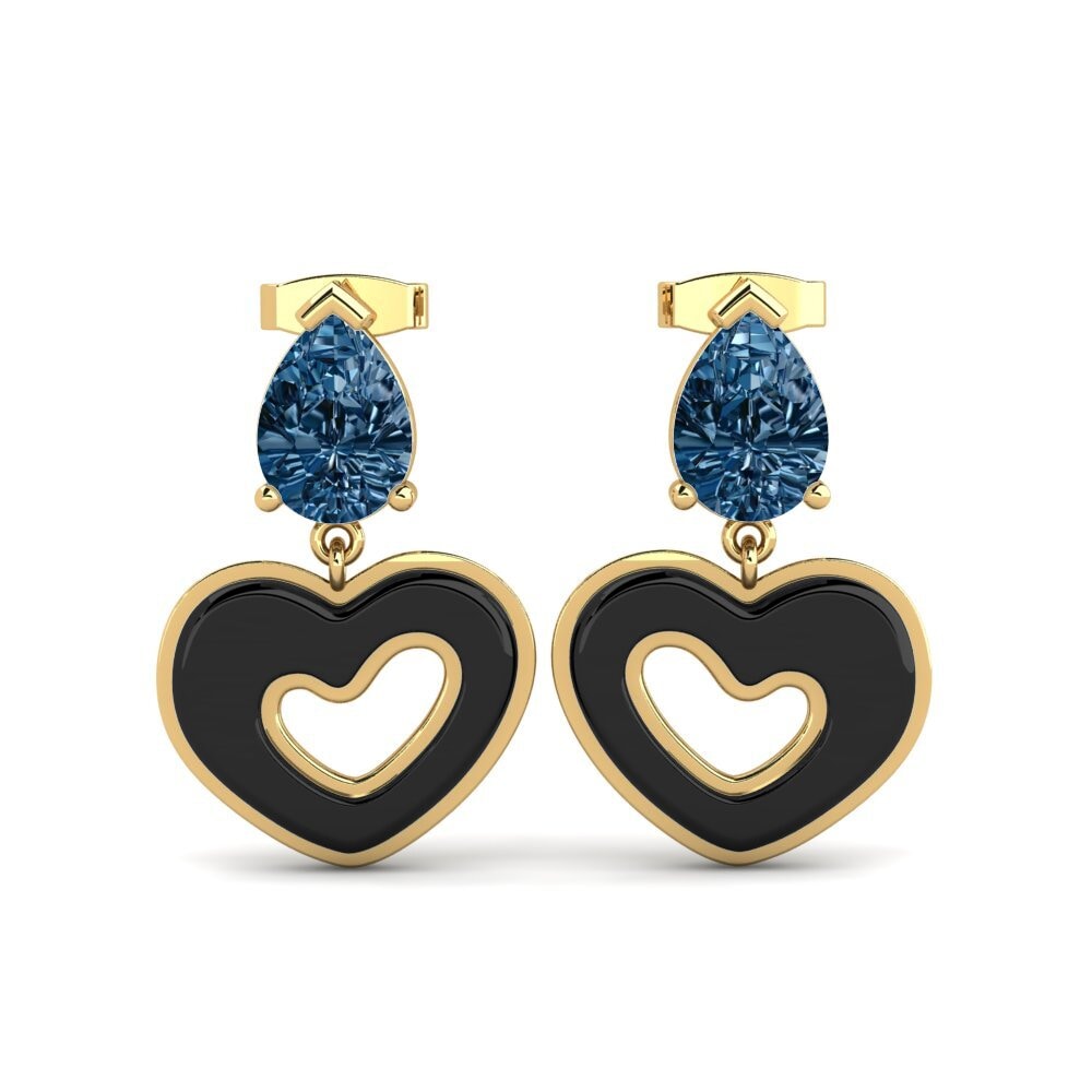9ct Yellow Gold Blue Diamond Women's Earring Zerby