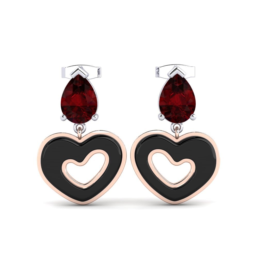 14ct Rose & White Gold Garnet Women's Earring Zerby